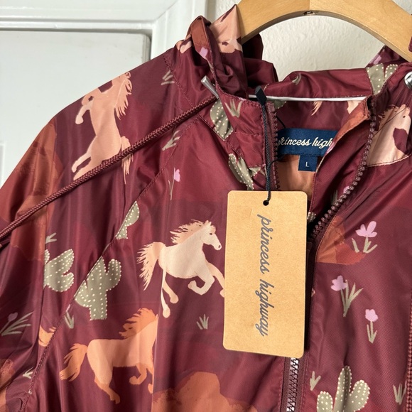 NWT PRINCESS HIGHWAY burgundy red cactus western horse printed windbreaker rain - Picture 7 of 8